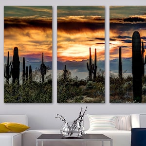 Sonoran Desert Wall Art, Arizona Sunset Canvas Print. Cactus Silhouette Scenic Landscape -Giclee home art decor, wall decor, interior design