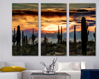 Sonoran Desert Wall Art, Arizona Sunset Canvas Print. Cactus Silhouette Scenic Landscape -Giclee home art decor, wall decor, interior design
