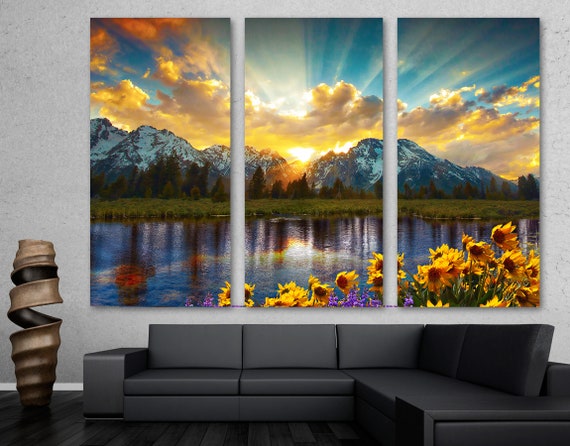 Canvas Wall Art American Fantastic Sunrise Landscape in Grand Teton National Park 5Pcs Modern Landscape Artwork Scenery Painting for Home Decoration Wall Decor Stretched and Framed Ready to Hang Canvas Wall Art American Fantastic Sunrise Landscape in Grand Teton National Park 5Pcs Modern Landscape Artwork Scenery Painting for Home Decoration Wall Decor Stretched and Framed Ready to Hang