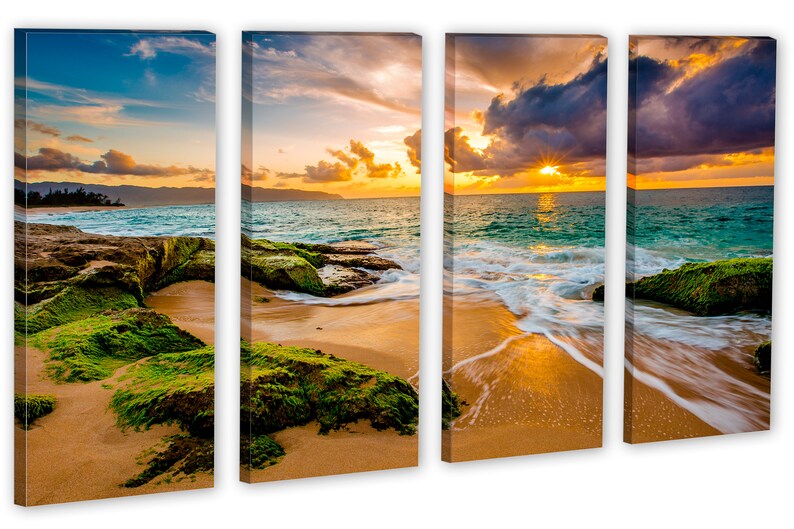 Hawaii Beach Golden Sunset Canvas Print Tropical Wall Art. 3 - Etsy