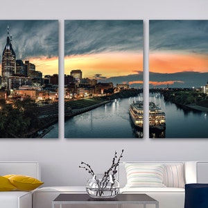 Nashville, TN Canvas Print Wall Art Skyline at dusk. Nashville Tennessee wall art set - Giclee print Home Decor, Wall Decor, Interior Design
