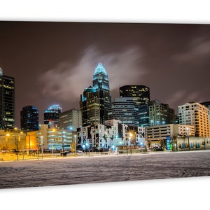 Charlotte NC Skyline Canvas Print Wall Decor City Art Print. Panoramic view during a winter night Giclee Home Office Decor, wall decor 1 Panel