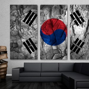 South Korea Flag stone effect Canvas Wall Art Print. S Korea Country Flag Artwork Giclee home office decoration, wall decor, interior design