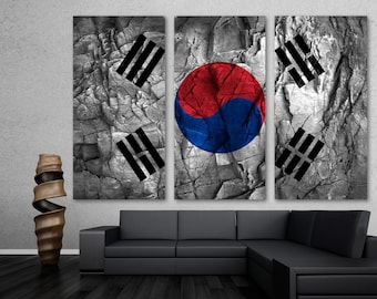 South Korea Flag stone effect Canvas Wall Art Print. S Korea Country Flag Artwork Giclee home office decoration, wall decor, interior design