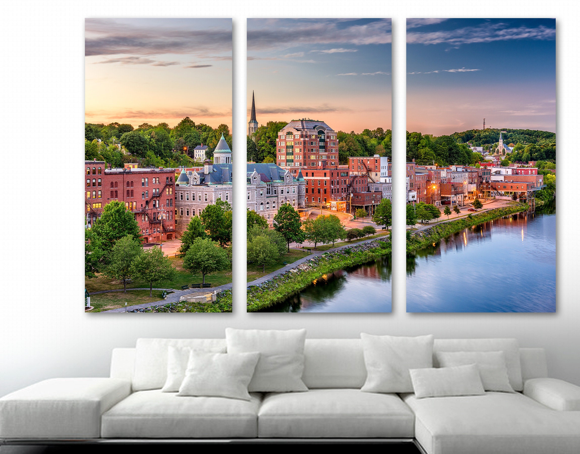 Augusta Maine USA Skyline Canvas Print Wall Art at Dusk ME picture