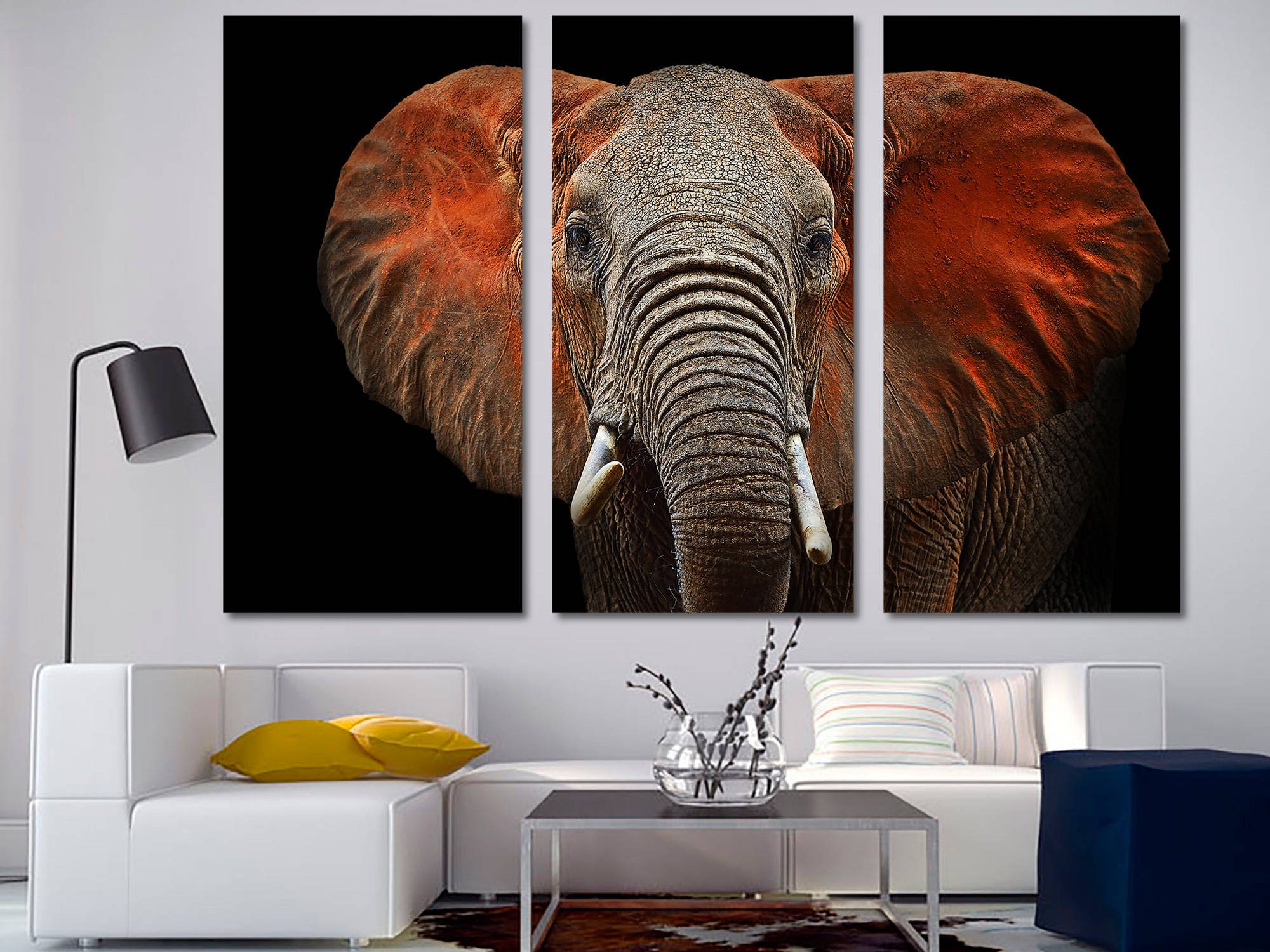 Design Art 'Elephant Pair in Motion' 3 Piece Wall Art on Wrapped Canvas Set 