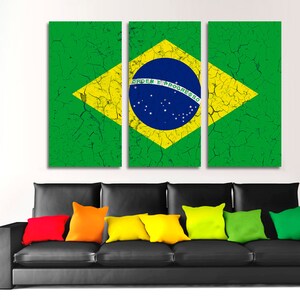 Brazil Flag cracked effect Canvas Print Wall Art - Country Flag Giclee print for home decor room decor, wall decor, interior design