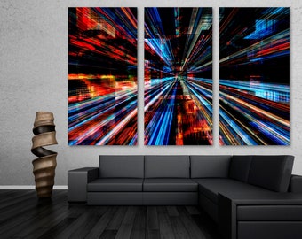 Futuristic Digital Light Vortex Wall Art Canvas Print, Digital Art, Technology Lights Giclee art for home decor, wall decor, interior design