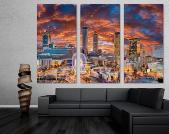 Atlanta, Georgia Canvas Print Wall Art epic orange blue skies. Atlanta GA, Atlanta Skyline Print - Giclee wall decor home decor office decor