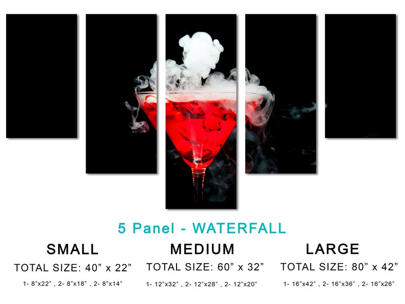 3 Panel Red Cocktail Ice Vapor Triptych Canvas Print room decor Martini Dink Giclee -1.5 frames Modern Wall Art wall decor Margarita