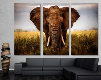 Giant Elephant Wall Art Canvas Print Animal Decor Wildlife Photography in brown color tones - Giclee home decor, bedroom wall decor