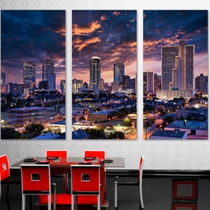 Fort Worth Texas Wall Art Canvas Print at dusk. Fort Worth Skyline, Fort Worth Wall Art Print - Giclee Home Office Decor, Wall Decor