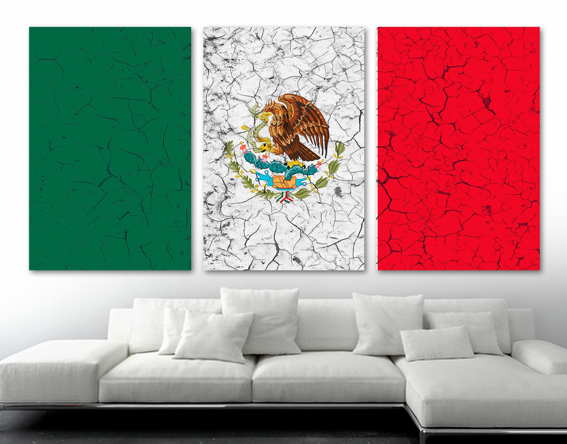 Mexico Flag Canvas Print Wall Art Cracked Effect 3 panel Etsy.de
