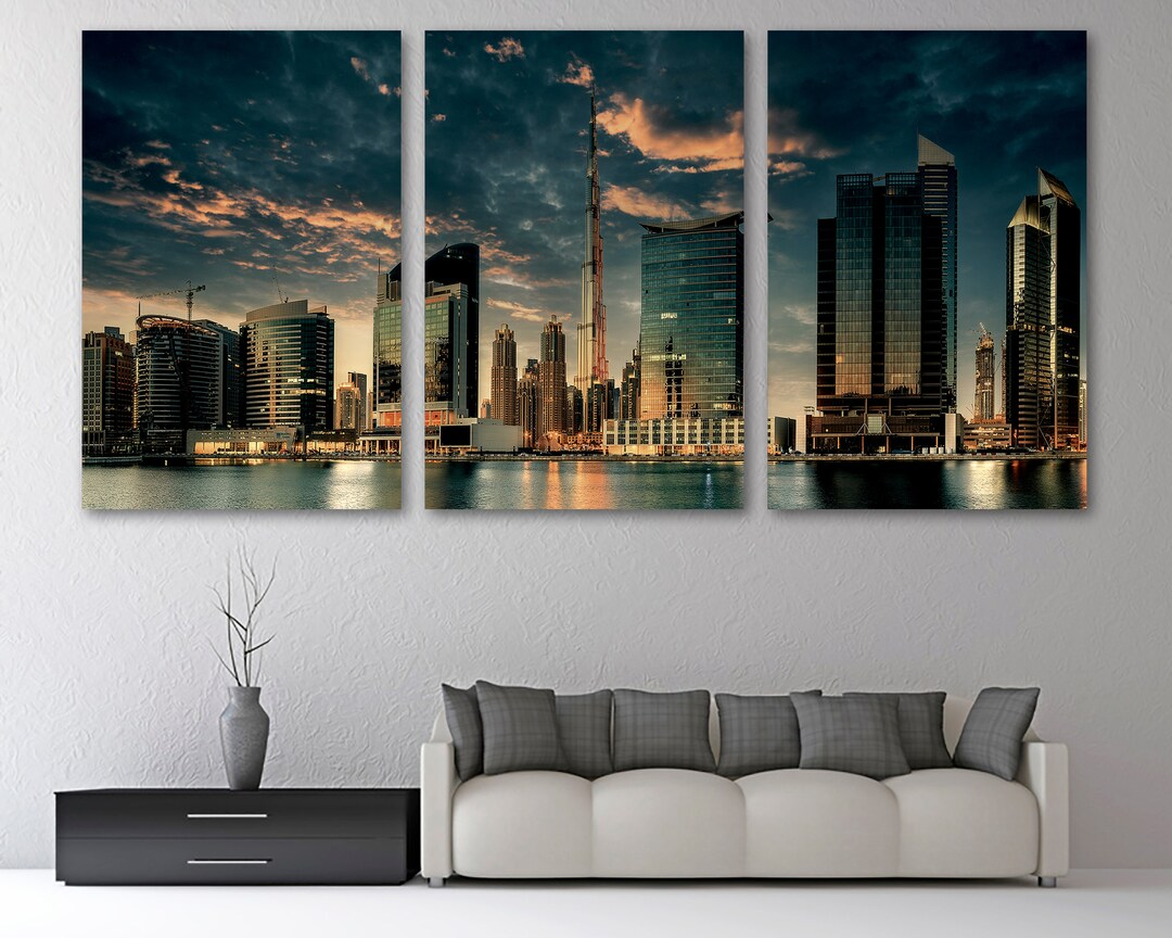 Dubai Canvas Wall Art Print, Burj Khalifa Print Dubai City Skyline at