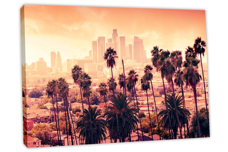 Los Angeles palm tree wall art Canvas Print. Beautiful Sunset | Etsy
