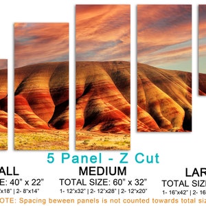 Painted Hills Canvas Print Wall art orange skies at John Day Oregon National Monument. Scenic Landscape Print Giclee home office wall decor 5 Panel Z Cut