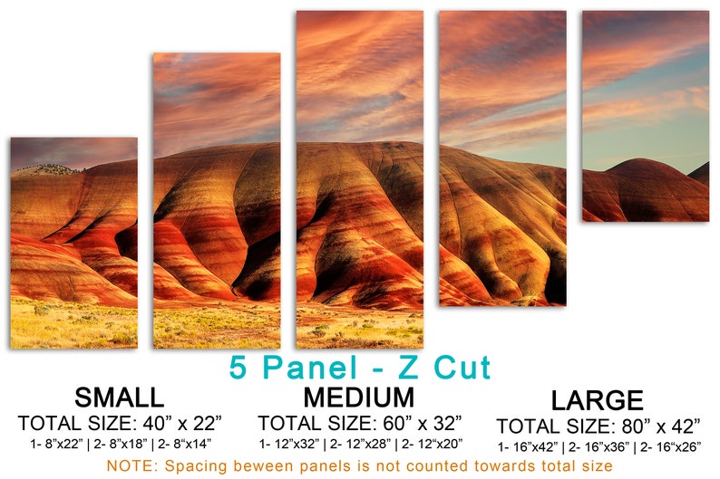 Painted Hills Canvas Print Wall art orange skies at John Day Oregon National Monument. Scenic Landscape Print Giclee home office wall decor 5 Panel Z Cut