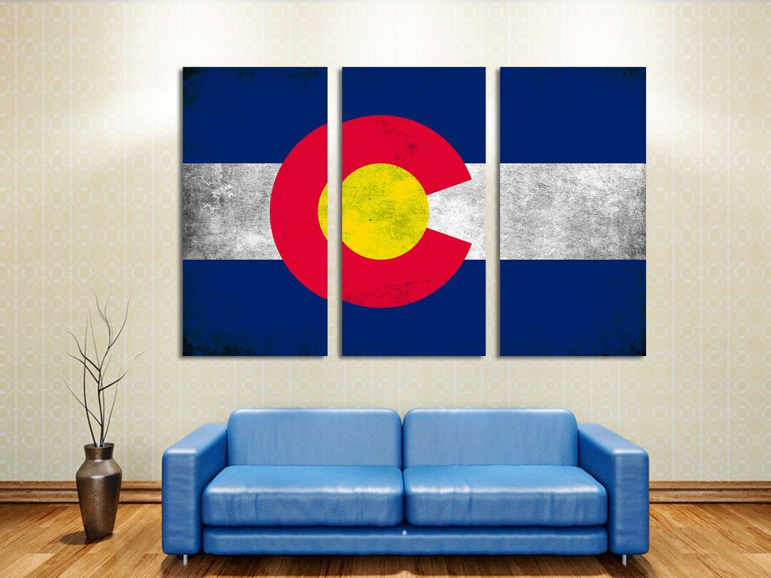 Colorado State Flag Canvas Print Wall Art Silver Grunge Effect 3 Panel
