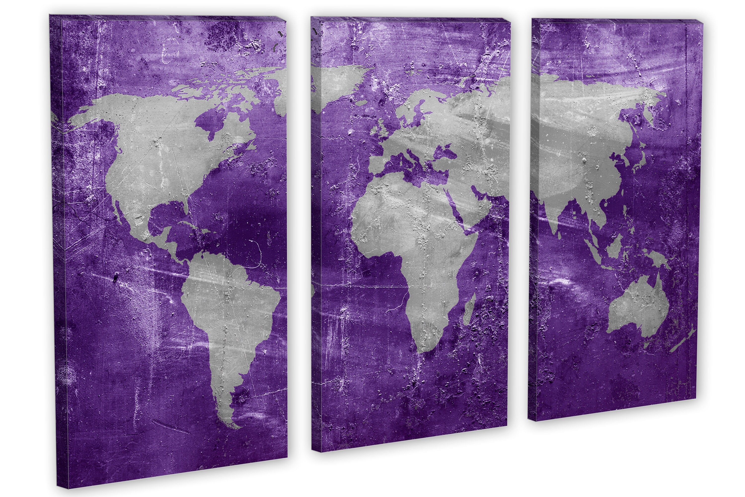 Purple and Silver World Map Canvas Print Wall Art Giclee Print for ...