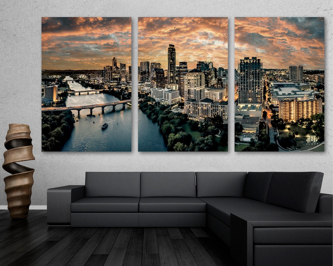 Austin Texas Wall Art Skyline Canvas Print at Dusk With Dramatic Tone