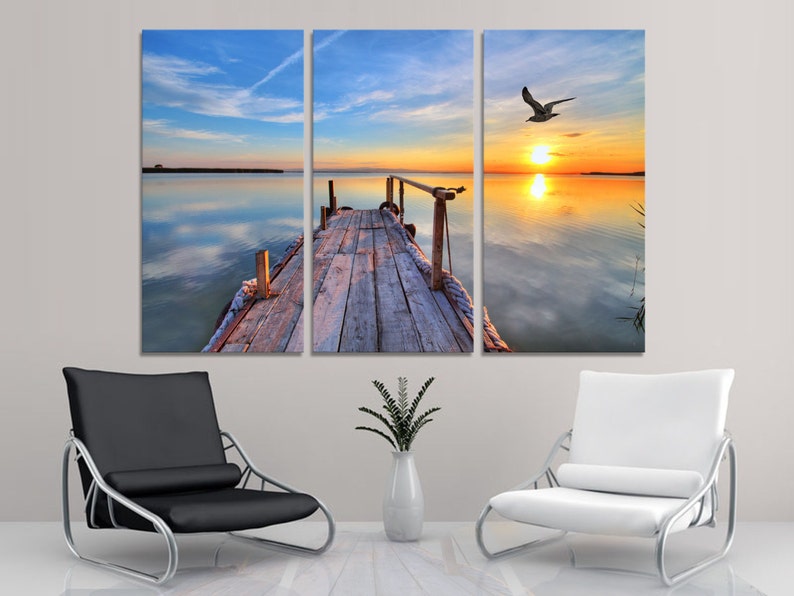 Beautiful Lake Docks Sunset 3 Panel Split triptych Canvas - Etsy