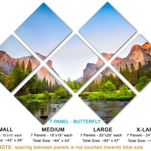 Gates to Valley Canvas Print Large Wall Art Landscape Yosemite National Park Mountains Triptych Giclee Home Office Wall Decor 7 Panel Butterfly