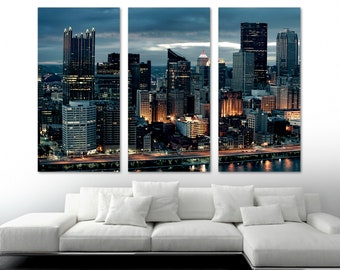 Pittsburgh Canvas Print Wall Art Skyline at dusk. Pittsburgh City, Pittsburgh PA wall art Print -Giclee Home decor, Wall decor, Office decor