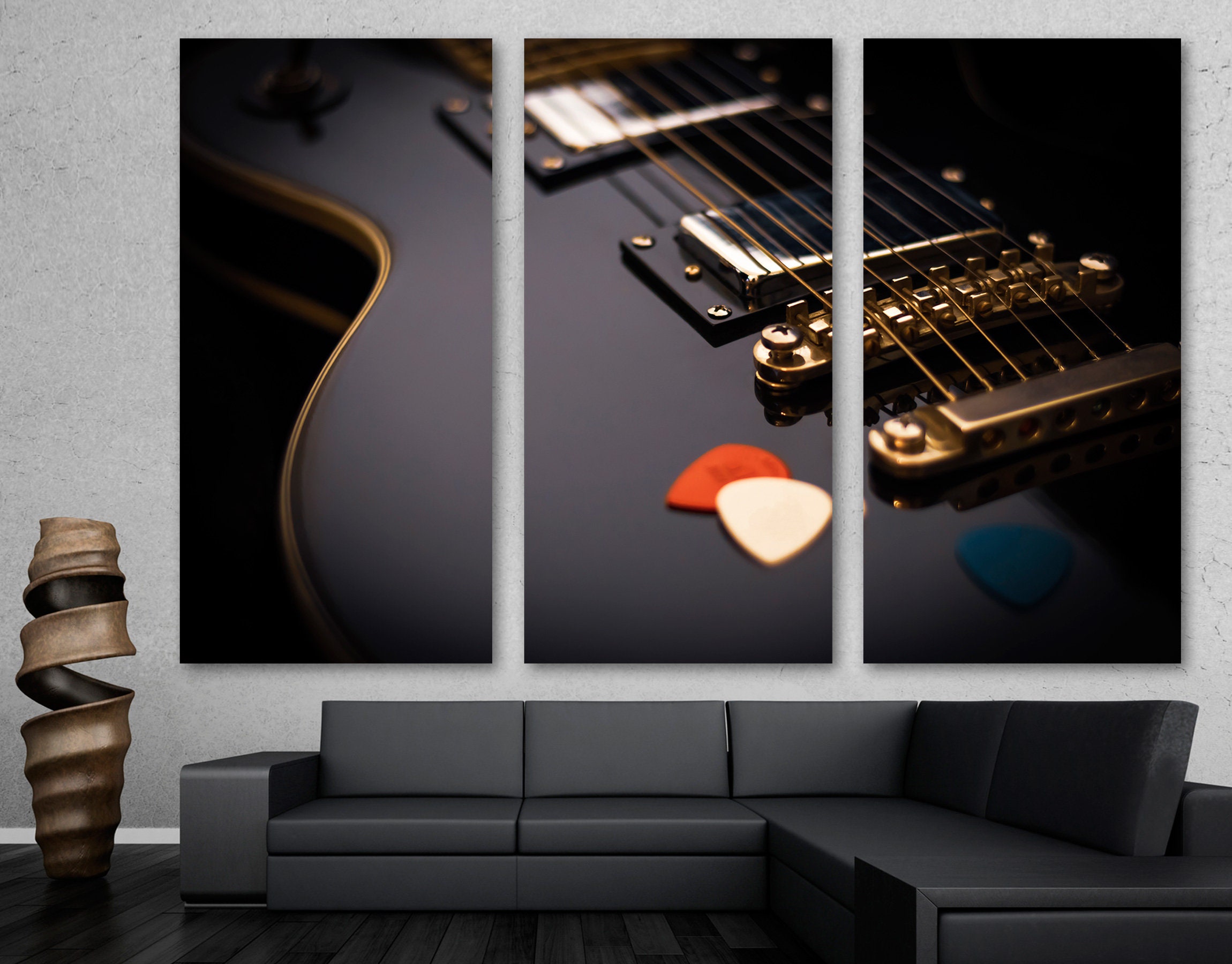 Black Electric Guitar Wall Art Canvas Print - Music Room Decor