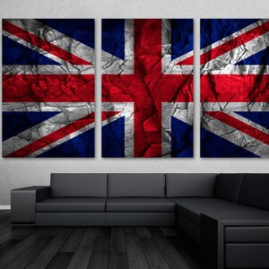UK, British Flag Canvas Print Wall Art Stone Back Effect -  England, Britain flag Giclee Print for home wall decor interior design