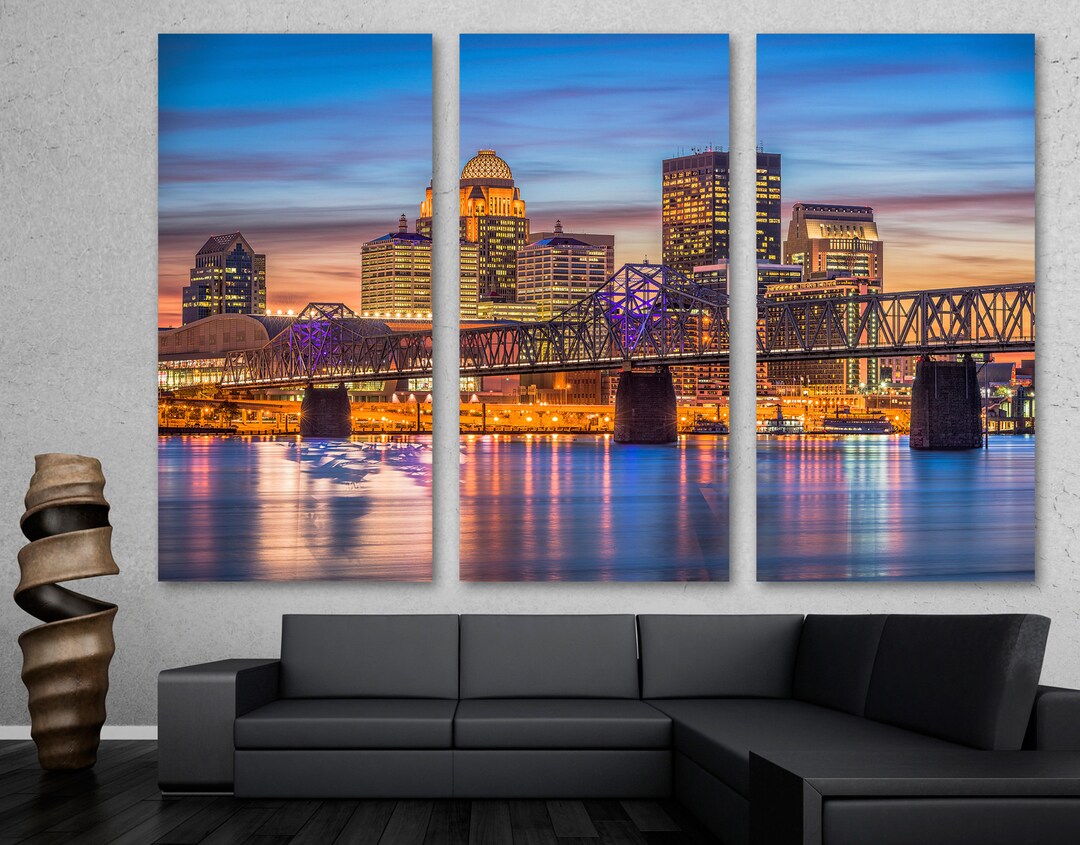 Louisville Kentucky Art Poster Print, Louisville Sunset Landscape Scenery  Skyline of City, Abstract City Decoration for Bedroom and Living Room.
