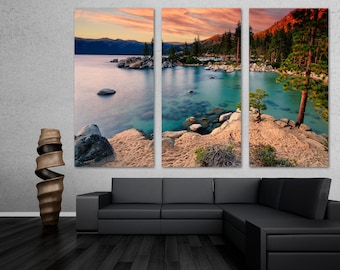 Lake Tahoe Sand Harbor Canvas Print Wall Art at dusk. Lake Tahoe California Landscape Print, lake tahoe art - Giclee home office wall decor