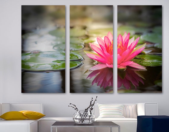Pink lotus Flower Zen Art Spa Canvas Print Wall Art. Waterlily