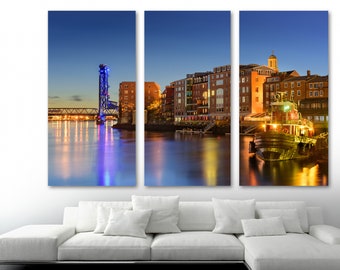 Portsmouth, New Hampshire Canvas Print Wall Art - Multi panel prints for wall decor, home decor & interior design - USA evening Architecture