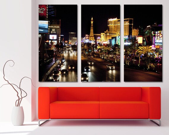 LAS VEGAS AT NIGHT ready to hang triptych framed canvas print/better stretched LAS VEGAS AT NIGHT ready to hang triptych framed canvas print/better stretched