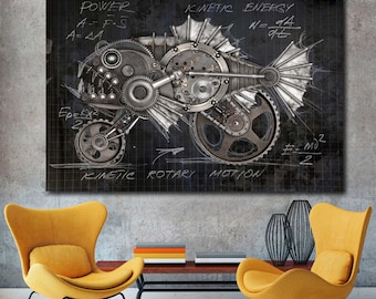Steampunk Style Piranha Wall Art Canvas Print. Large Industrial Steam Punk Art for garage. Giclee home room decor, wall decor, Rustic art