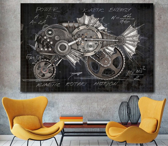 Steampunk Style Piranha Wall Art Canvas Print Home Decor Room Decor Wall Decor Interior Design Garage Basement Art Steam Punk Art