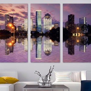 Houston Texas Wall Art Canvas Print, Houston TX Skyline at dusk, Downtown Houston City - Giclee print Home decor, Wall decor, Office decor