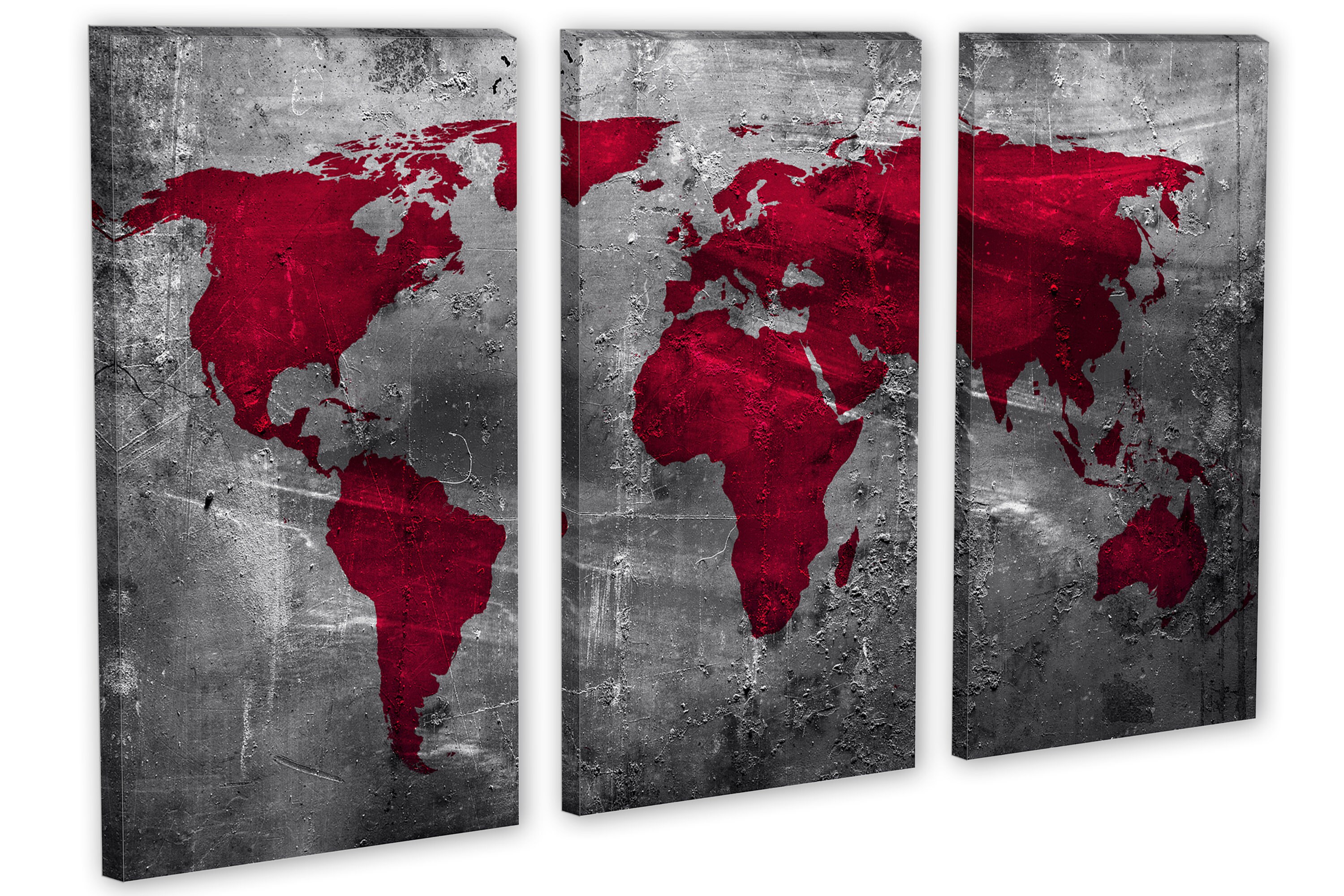 Abstract Deep Red World Map Canvas Print Wall Art. World Map Red and ...