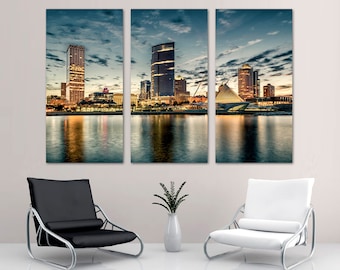 Milwaukee Skyline Canvas Print Wall Art dramatic. Milwaukee, Wisconsin. Milwaukee WI city prints wall art - Giclee Home, Office Wall Decor