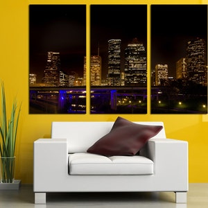 Houston, Texas Skyline at Night Canvas Print Houston Wall Art Cityscape with skyscrapers Giclee print for office wall decor, interior design