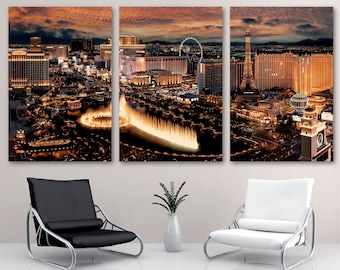 Las Vegas Strip Wall Art Canvas Print, Evening Las Vegas Skyline wall art, Las Vegas Decor, Nevada - Giclee print set Home Decor, Wall Decor