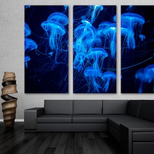 Blue Jellyfish Wall Art Canvas Print. Jellyfish Swarm Group Marine Life ...