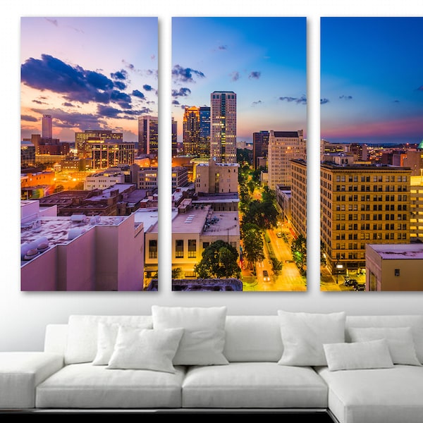 Birmingham, Alabama dusk Skyline Canvas Print Wall Art at dusk - USA cityscape art - Giclee home art decor, wall decor, interior design