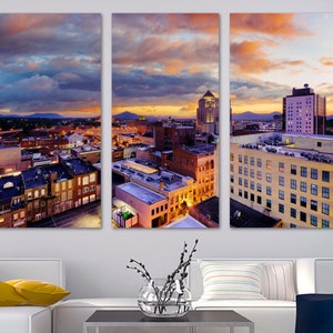 Roanoke VA Skyline Canvas Print Wall Art colorful skies - Roanoke Virginia city prints art - Giclee Home decor, Wall decor, Office decor