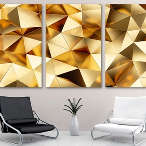 Abstract Geometric Wall Art Canvas Print, metallic gold poly lines geometric decor wall art - Giclee print set Home Decor, Wall Decor art