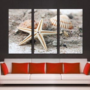 May include: A white starfish on a sandy beach with two seashells. The starfish has five points and is in the center of the image. The seashells are on either side of the starfish. The background is a sandy beach.