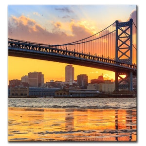 Ben Franklin Bridge Wall Art Philadelphia skyline Canvas Print. Panoramic Pennsylvania photo Giclee home decor interior design wall decor image 2