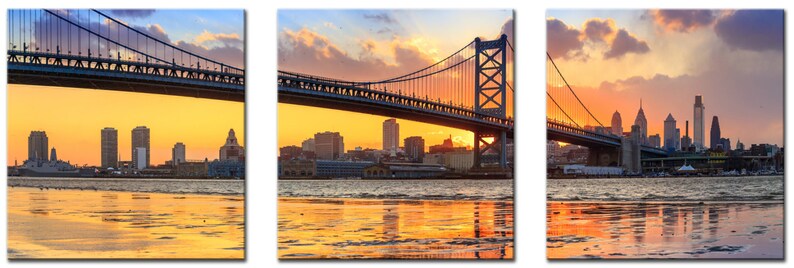 Ben Franklin Bridge Wall Art Philadelphia skyline Canvas Print. Panoramic Pennsylvania photo Giclee home decor interior design wall decor image 2