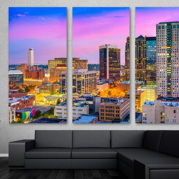 Birmingham Alabama Skyline Canvas Print Wall Art pink purple skies - USA cityscape art - Giclee home decor, wall decor, interior design