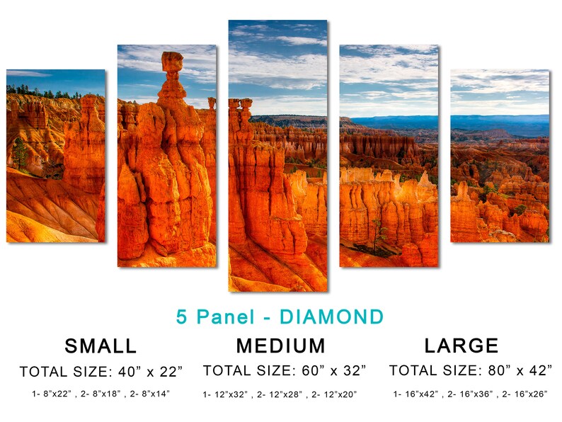 Thor's Hammer, Bryce Canyon, Utah 3 Panel Split, Triptych Canvas Print. Landscape photography for office wall decor, interior design image 6